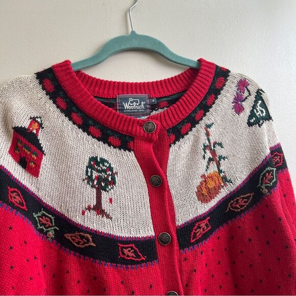 Vintage Woolrich fair isle cardigan sweater fall football squirrel Size M - Picture 4 of 6